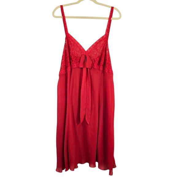 M Solange Satin Red Lace Nightgown Babydoll Lingerie Slip Dress Y2K Size 26 28 - Picture 1 of 10